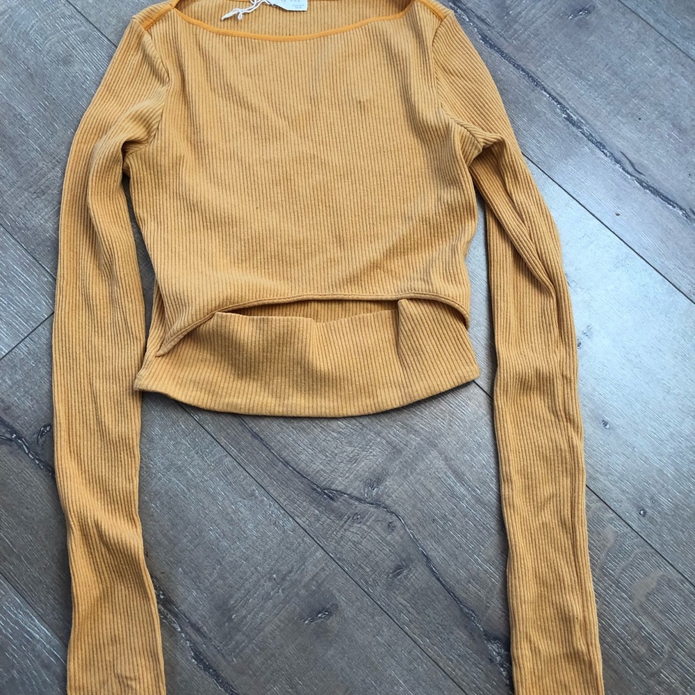Zara Mustard log sleeve crop top